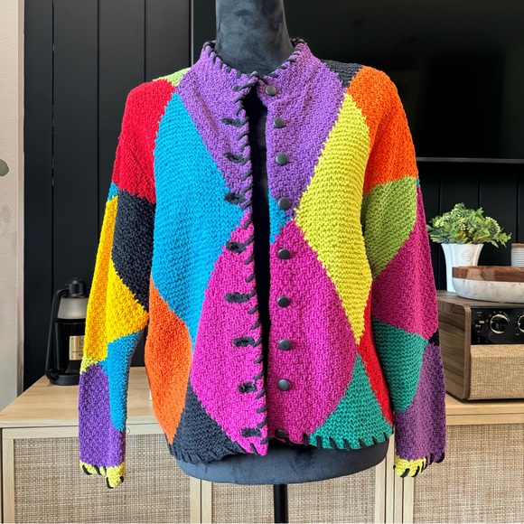Vintage Sweaters - Vintage retro 90s color block cardigan